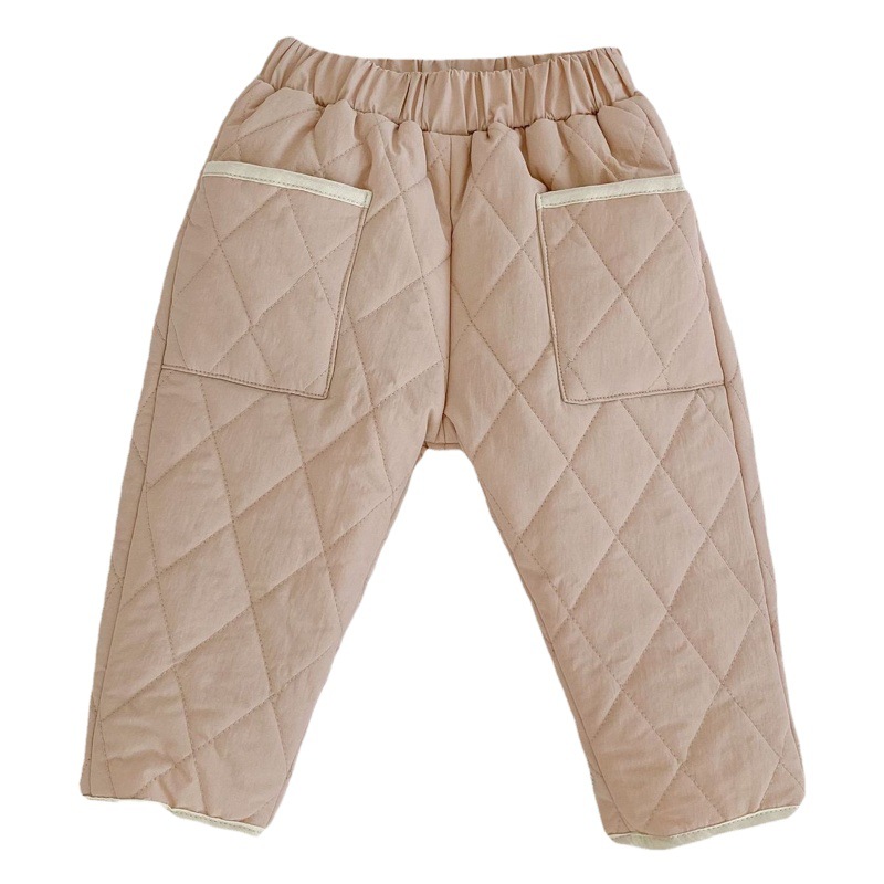 Ins 2025 Winter New Style Infants and Young Kidsren, Male and Female Babies, Rhombus Quilted Pants, Quilted and Thickeneded Versatile Pants