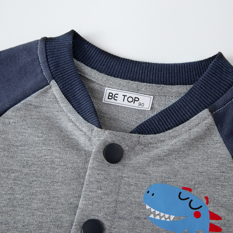 Picture of 2025 Children's Autumn Cartoon Dinosaur Baby Single Breasted Sleeves Tops Sweatshirt Baseball Uniform Boys Tops Dropshipping