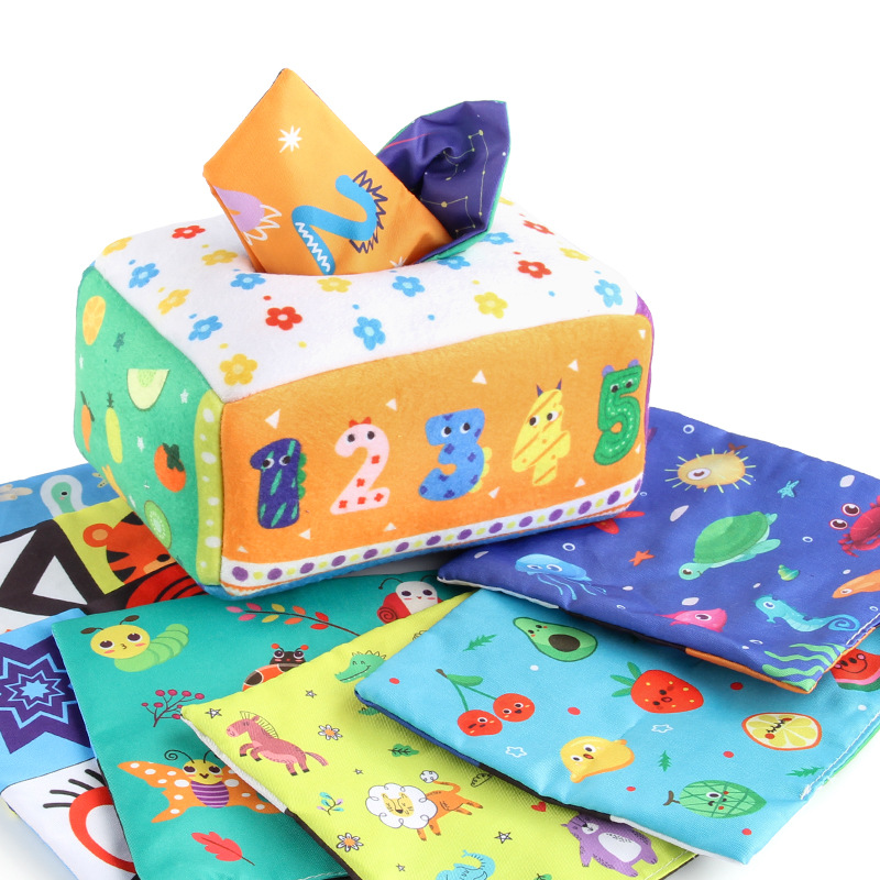 Picture of Amazon 12-piece Baby Cloth Book Tissue Box suit Animal Ocean Cloth Book Early Education Educational Baby Toys