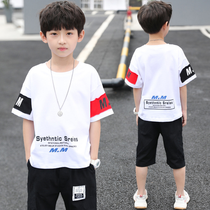 Picture of Children's Clothing Boys' 2025 Suit Summer Kidsren's Sports and Leisure Wear Medium and Large Kidsren's Short-Sleeved Two-Piece Set Preppy Trend