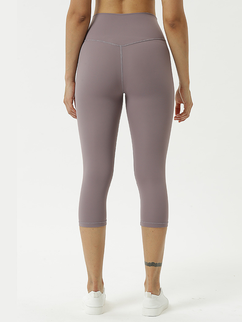 Picture of Amazon New Yoga Pants Women's Double Scrub Naked Capri Pants High Waist Tight European and American Comfortable Breathable