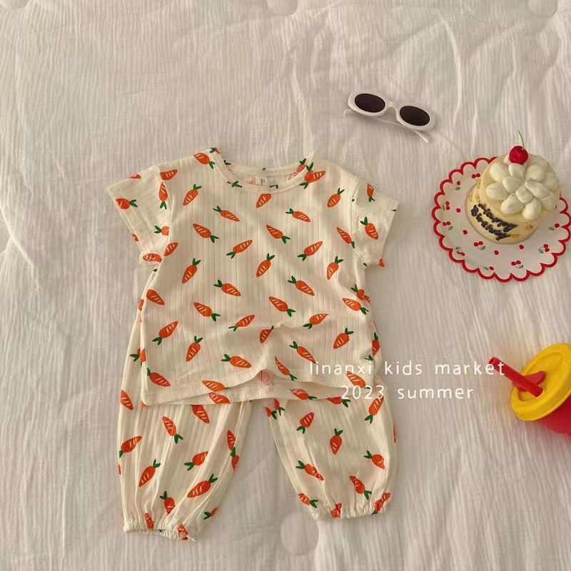 Picture of Ice silk pit 2023 summer new girls wear short sleeve suit baby summer two-piece Korean pajamas