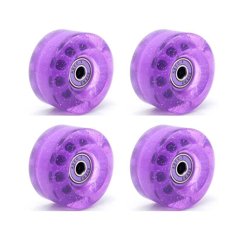 Picture of 5832 double-row skate shoes high elastic PU wheel four-wheel roller skates 82A non-luminous wheel colorful sequins transparent wheel