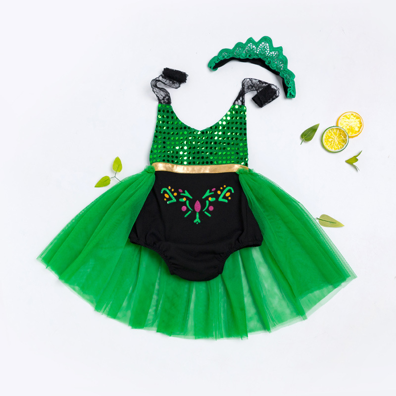 Picture of Baby Summer Mermaid Lace Suspender Dress 0-3 Years Old Cut Out Bellyband Skirt Hair Accessories Set Wholesale