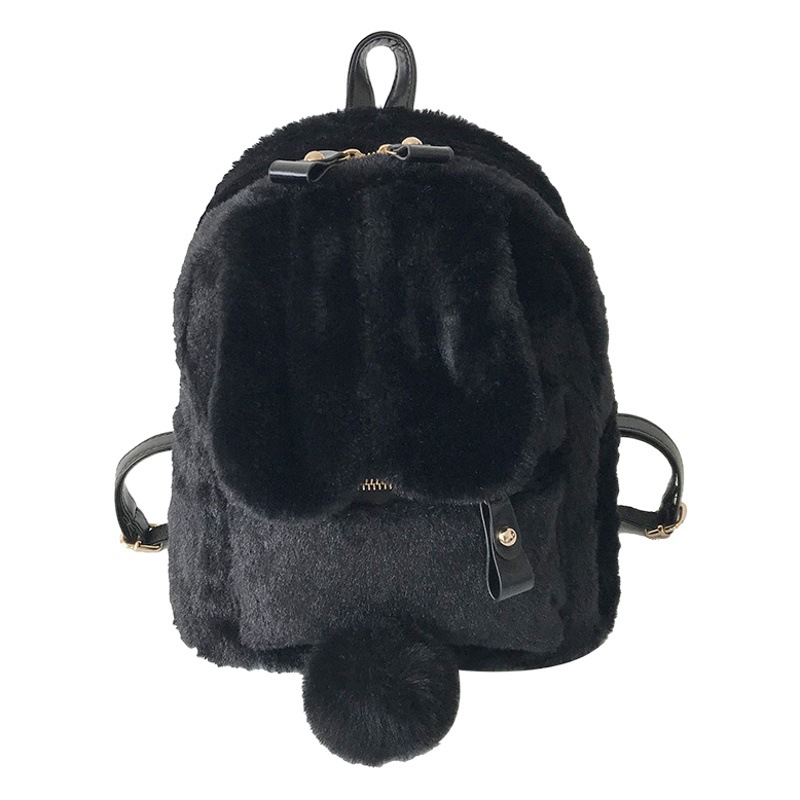 Cross-Border Rabbit Ears Lamb Hair Backpack Rabbit Bag New Solid Color Plush Backpack Cartoon Cute Backpack