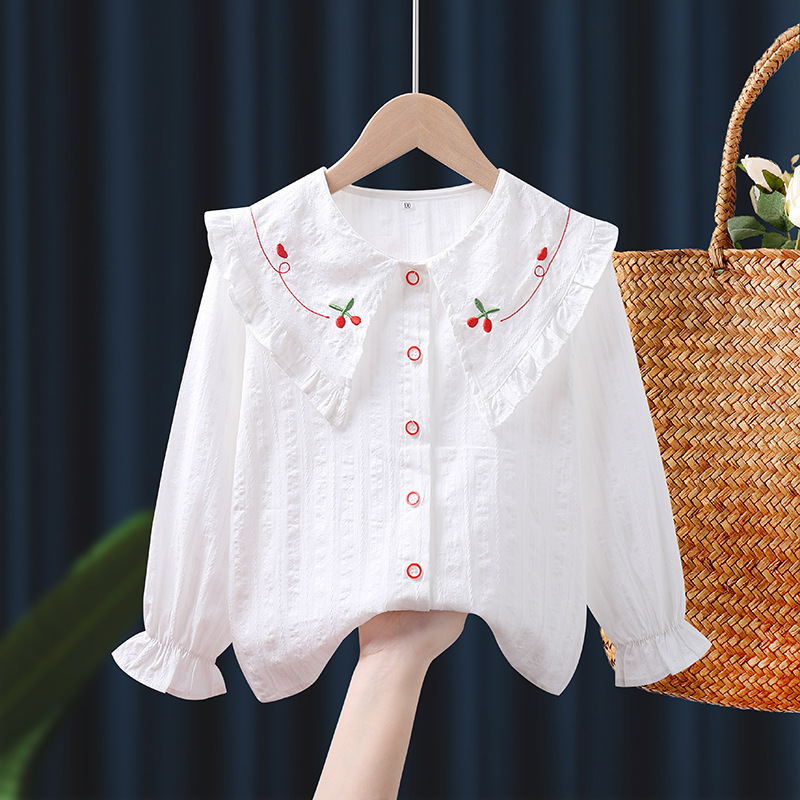 Picture of Girls' Shirts 2024 New Pure Cotton Baby Girl Thin Shirts Summer Thin Outwear Long-Sleeved Tops Foreign Trade Cross-Border