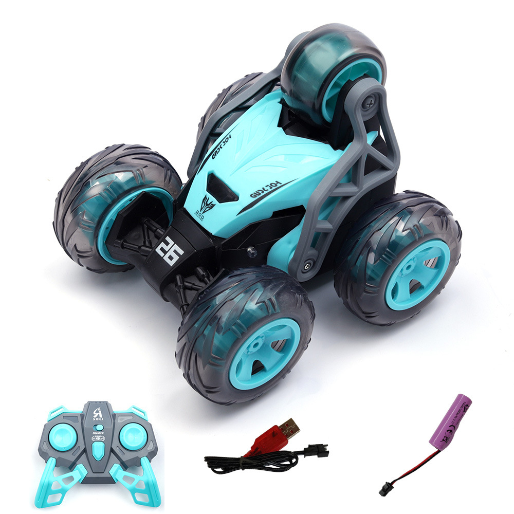 Picture of Remote control stunt dump truck 5 wheel roll off-road toy children's lights car rechargeable 360 degree rotating racing car