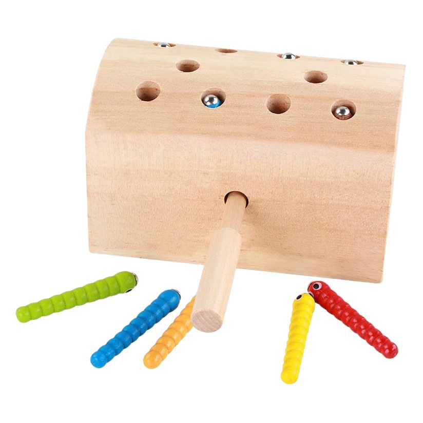 Wholesale Wooden Magnetic Fishing Bug Catching Game Toys Caterpillar Montessori Early Childhood Educational Educational Parent-Child Interactive Toys