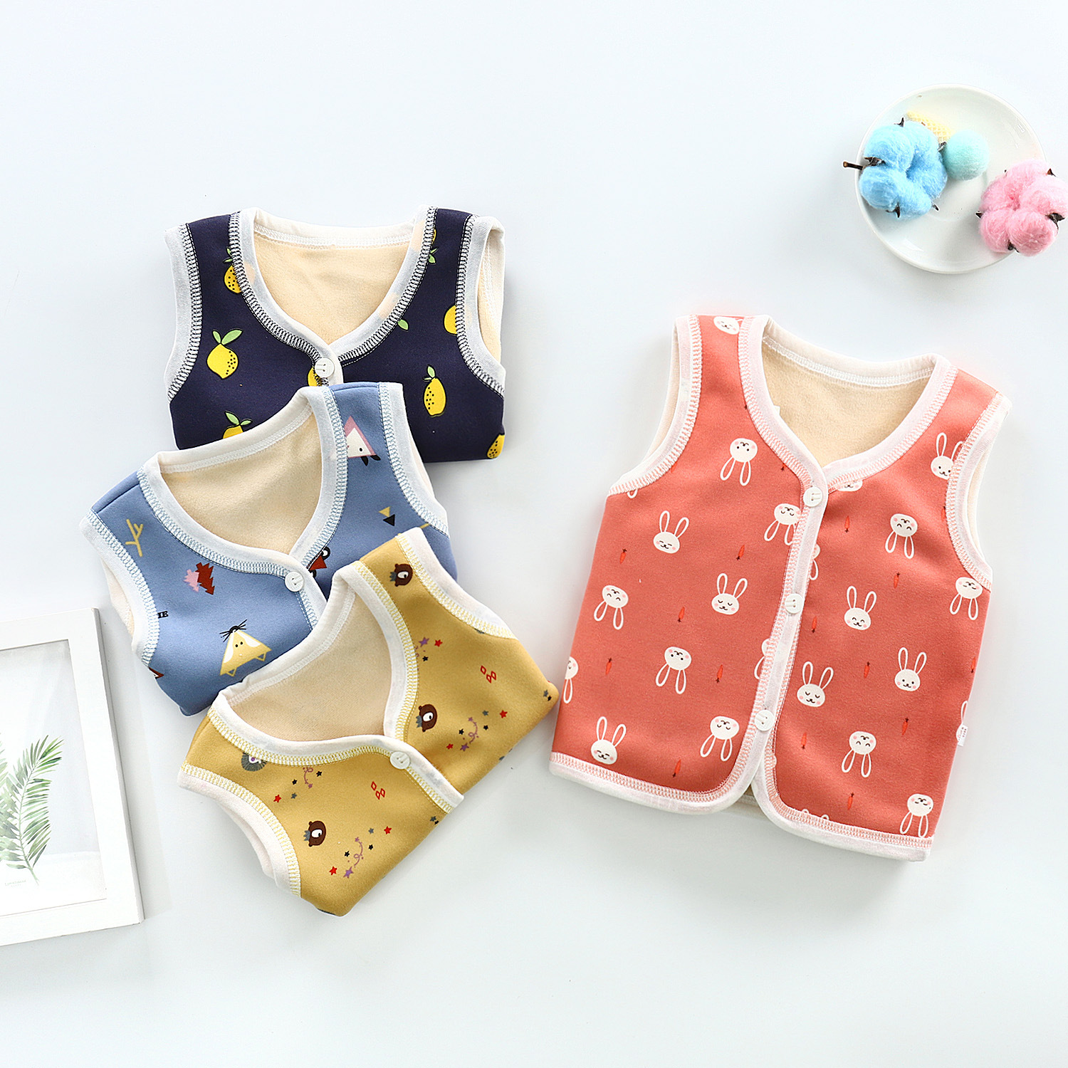 Spring New Children's Velvet Vest Baby Thickened Vest Cardigan Warm Waistcoat Baby Bottoming Top