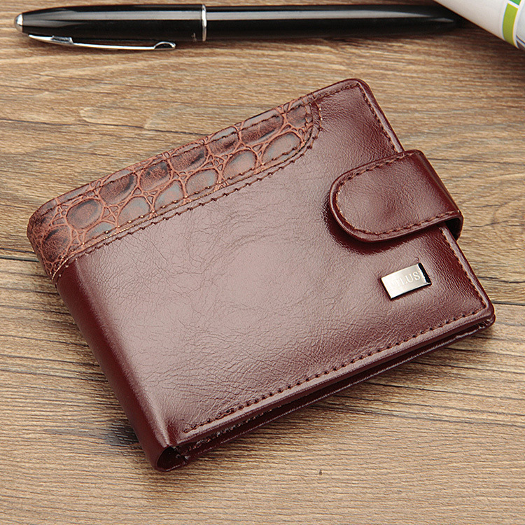 Picture of Factory direct men's small card bag European and American buckle short money clip stitching coin purse horizontal leather wallet men's