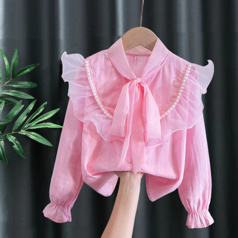 Picture of Shirt lace white girl's bottoming shirt top middle and small children's clothing student long sleeve middle and big children's inner wear overseas