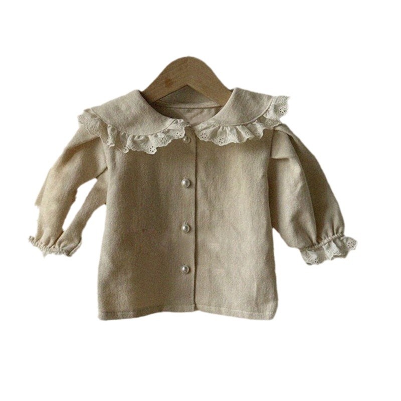 Picture of Ins Girls' Baby Spring New Style Shirt Top Western Style Lace Lace Long Sleeve Girls' Cardigan Shirt