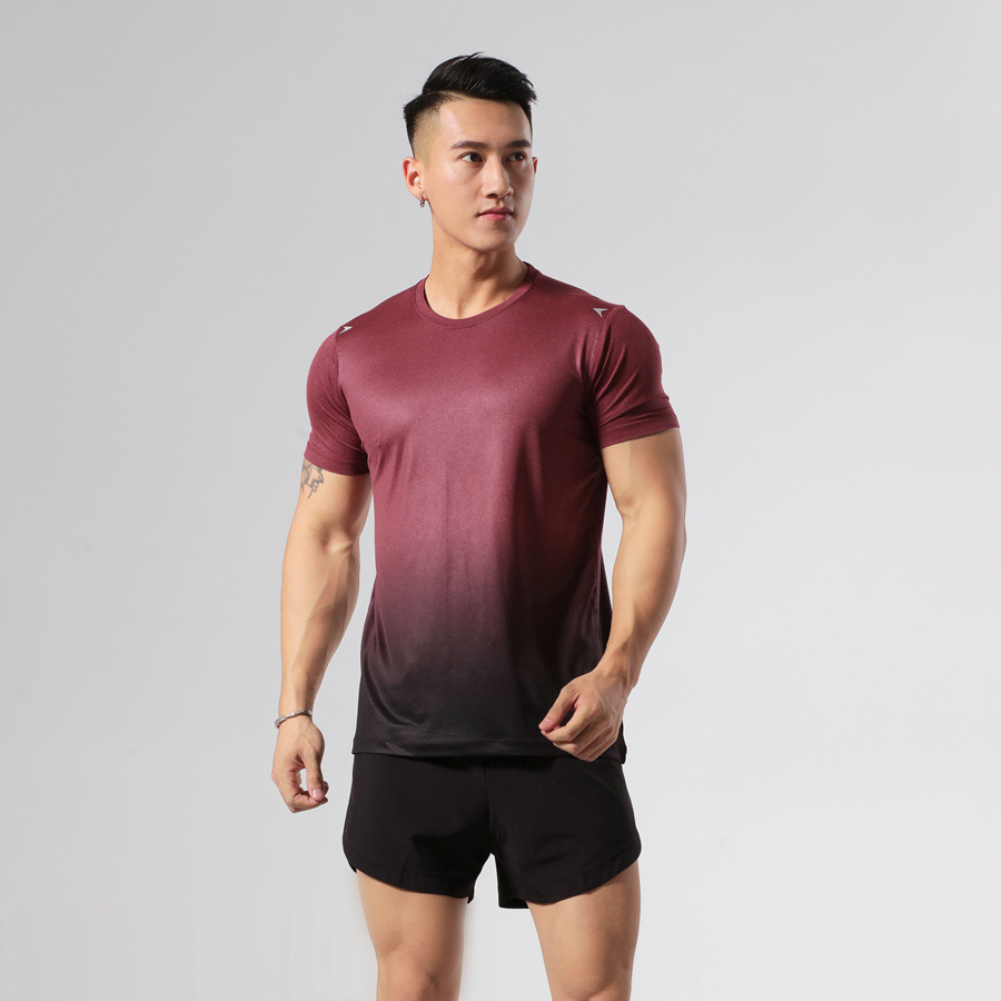 Picture of Gradient Color Training Round Neck Men's Milk Silk Summer Digital Running T-shirt Slim-fit Quick-drying Sports Top for Men