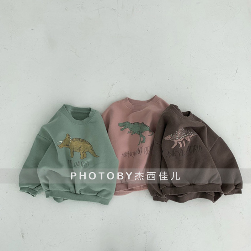 Picture of Children's ins Korean Style Autumn and Winter New Top for Boys and Girls Baby Western Style Cute Cartoon Dinosaur Long Sleeve Trousle Sweater t