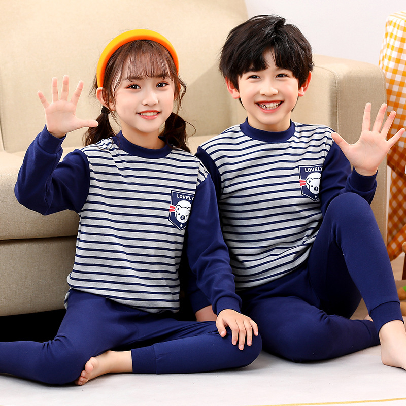 Picture of New Children's Cotton Home Clothes for Boys and Girls Autumn Clothes Large, Medium and Large Children's Middle Collar Thermal Underwear Suit Autumn Clothes Long Johns