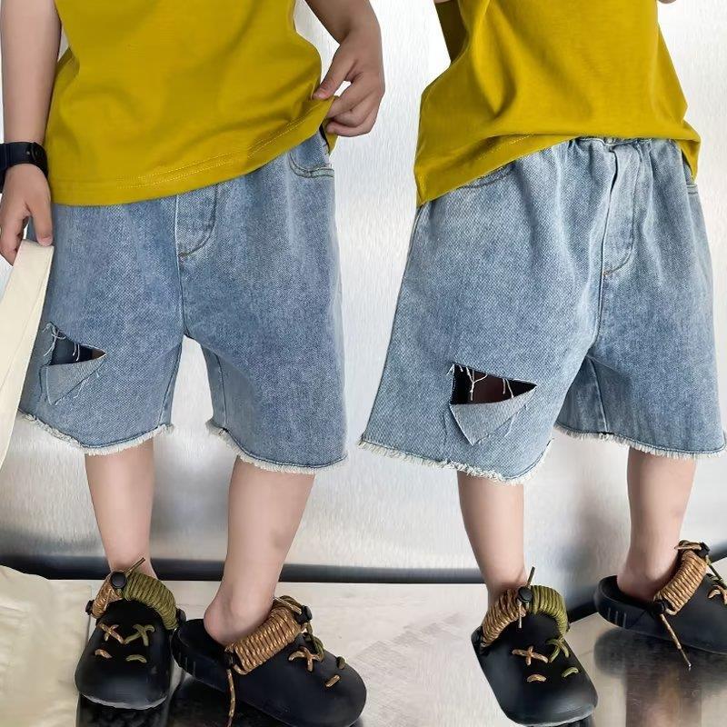 Picture of Summer new boys' shorts 2024 thin children's Denim fifth pants summer ripped fashion trendy