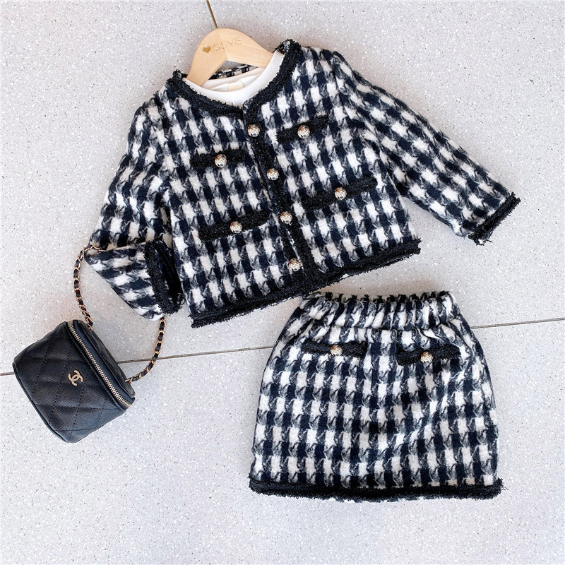 Picture of K-Style of Export Children's Clothing 2025 Spring and Autum New Girls' Small Fragrant Style Plaid Jacket + Skirt Two-Piece Trendy Set