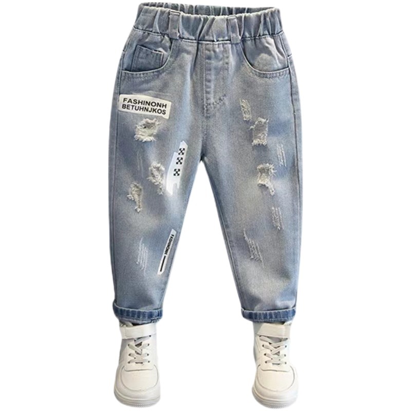 Boys' Pants Spring & Fall 2024 New Light-Colored Kidsren's Jeans for Small and Medium-Sized Kidsren Street Casual Pants Trendy Brand Handsome