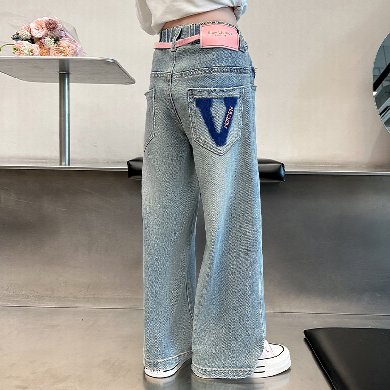 Picture of Girls' Jeans Spring and Autumn 2024 New Children's Loose Pants Girls Big Children's Autumn Trousers Narrow Wide Leg Pants