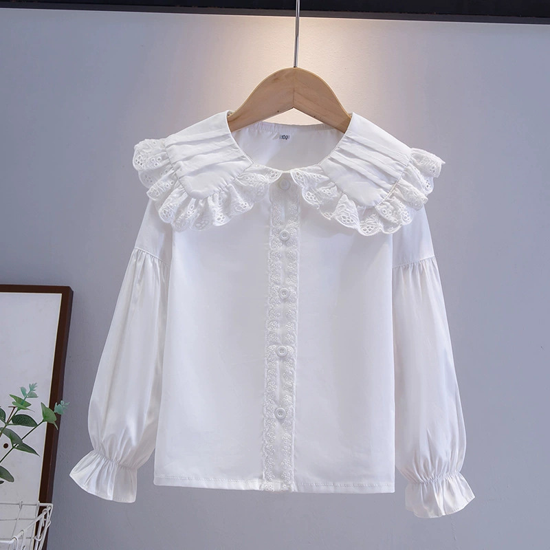 Picture of Shirt lace white girl's bottoming shirt top middle and small children's clothing student long sleeve middle and big children's inner wear overseas