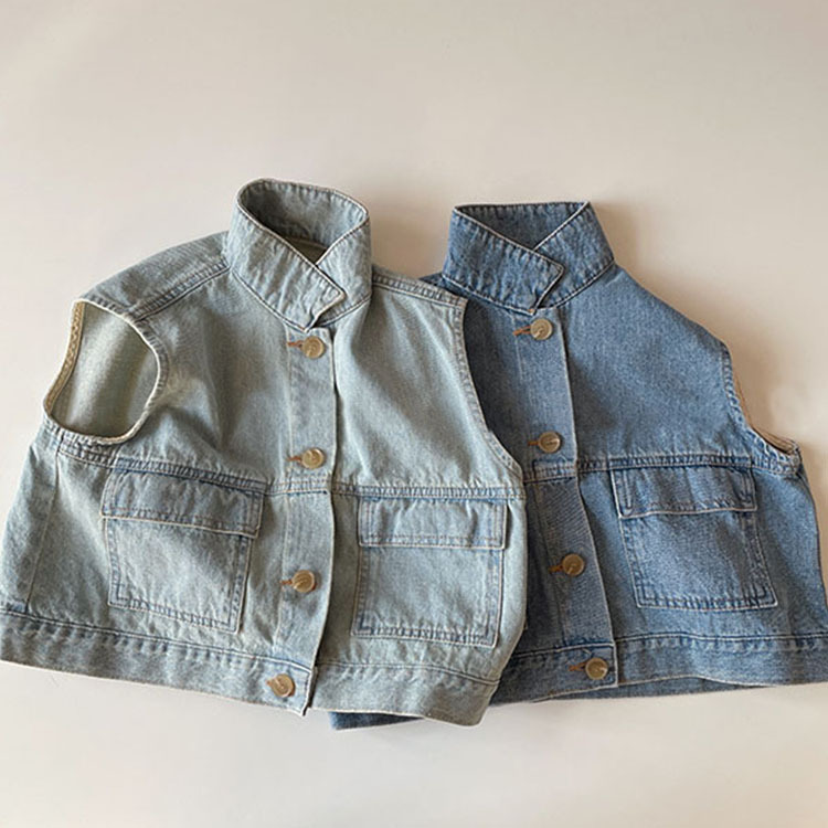 Picture of Children's Spring and Autumn Korean Children's Wear for Boys and Girls Washed Denim Vest ins Sleeveless Jacket Cross-border Small and Medium-sized Children's Top