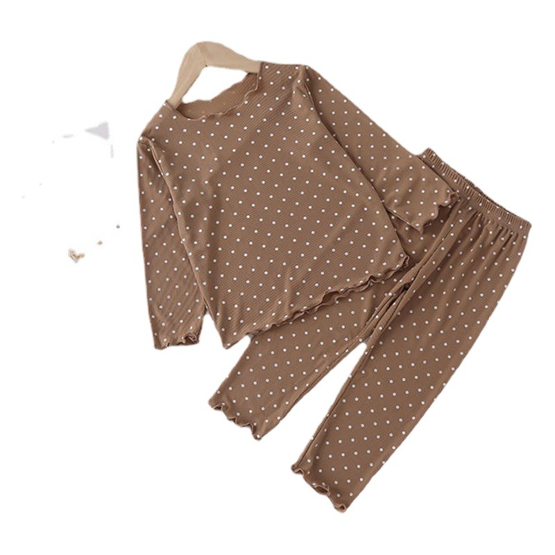 Baby's Pajamas Spring and Autumn Long Sleeve suit Dot Western Style Girls' Trousers Two-Piece Home Clothes Children's Air-Conditioned Clothes
