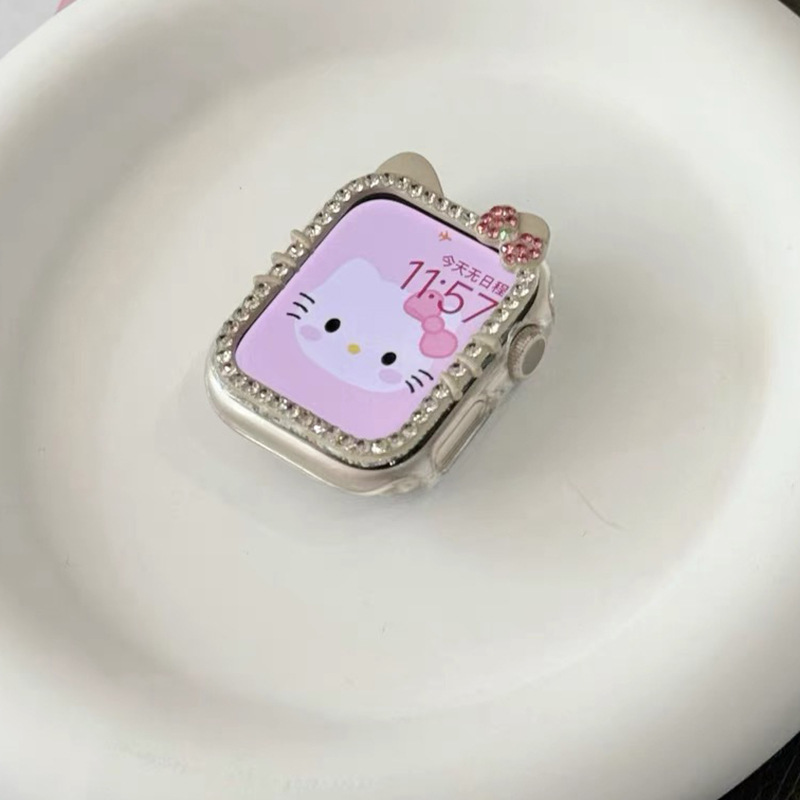 Picture of Suitable for AppleWatchS10 diamond kt cat watch case s9 diamond apple case s8/s7 half bag protective case