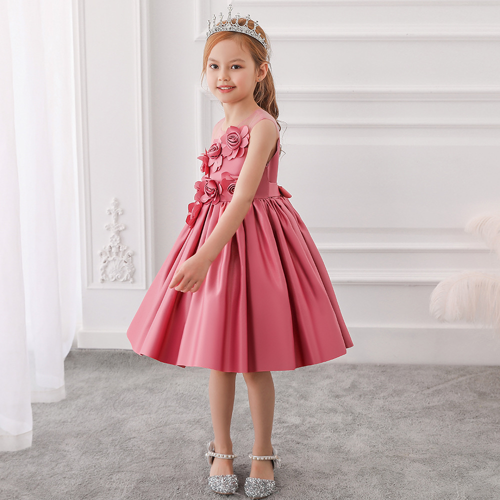 Picture of 2024 cross-border children's mesh tube chest three-dimensional flower host performance dress princess dress forged cloth solid color