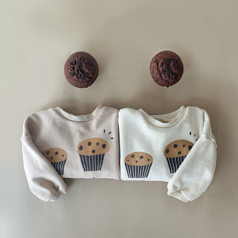 Picture of Children's Korean-style Winter New Top for Boys and Girls Ins Western-style Cute Small Cake Printed Fleece Casual Sweat