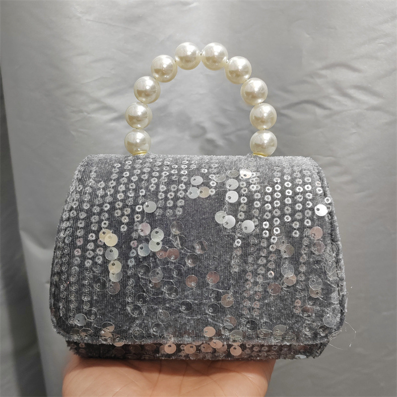 Picture of Autumn and Winter New Fashion Sequin Woolen Small Bag Girls Stylish Pearl Handbag Shoulder Bag Crossbody Magnetic Buckle Bag