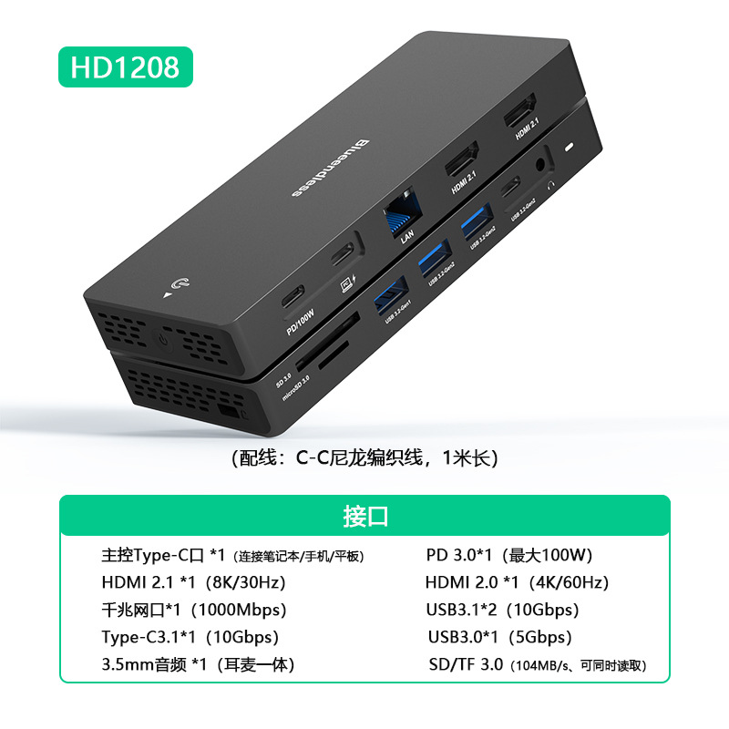 Picture of 8k30hz docking station type-c multi-screen display hdmi2.1/dp1.4 notebook docking station USB splitter
