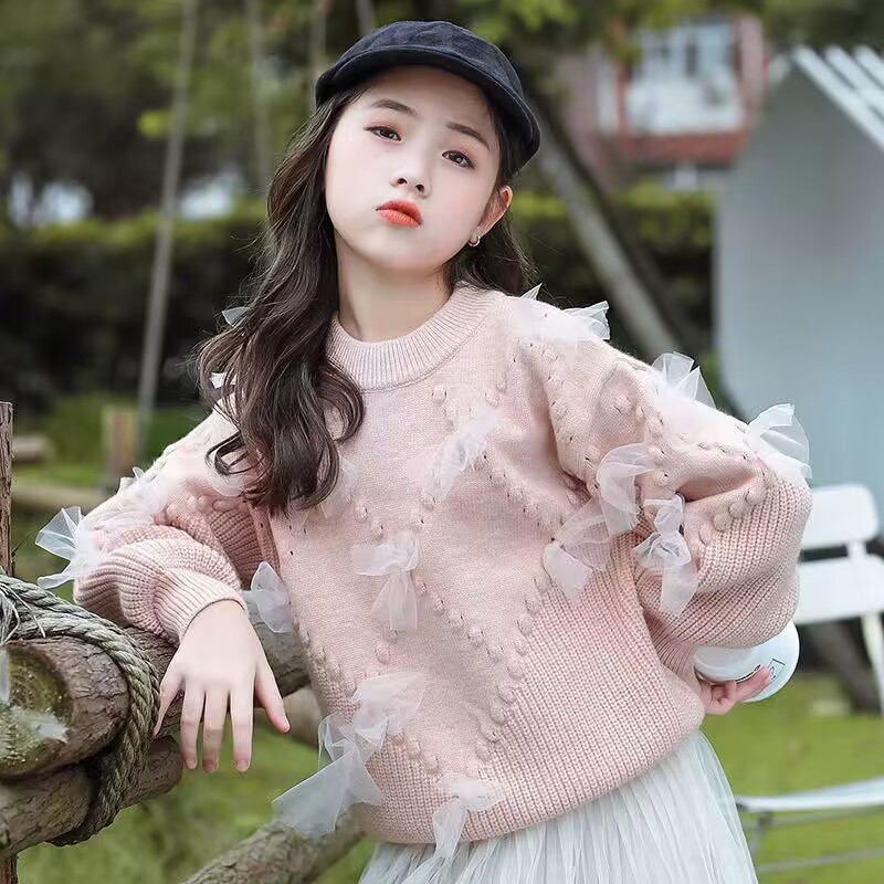 Picture of Girl's Autumn Sweater Children's Wear New Children's Western Style Girl's Spring and Autumn Bow Knitted Base Shirt Wool Top