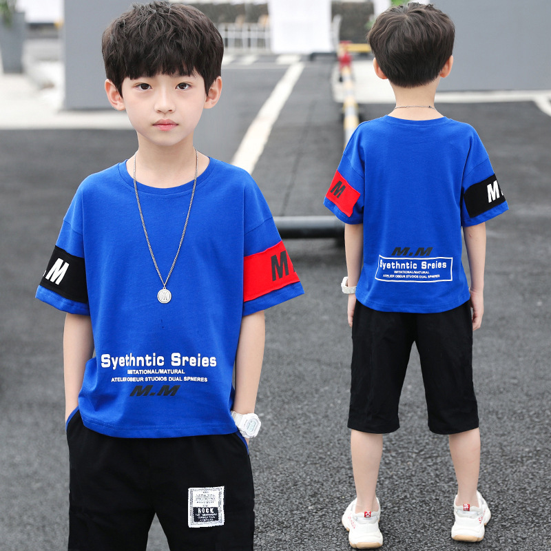 Picture of Children's Clothing Boys' 2025 Suit Summer Kidsren's Sports and Leisure Wear Medium and Large Kidsren's Short-Sleeved Two-Piece Set Preppy Trend