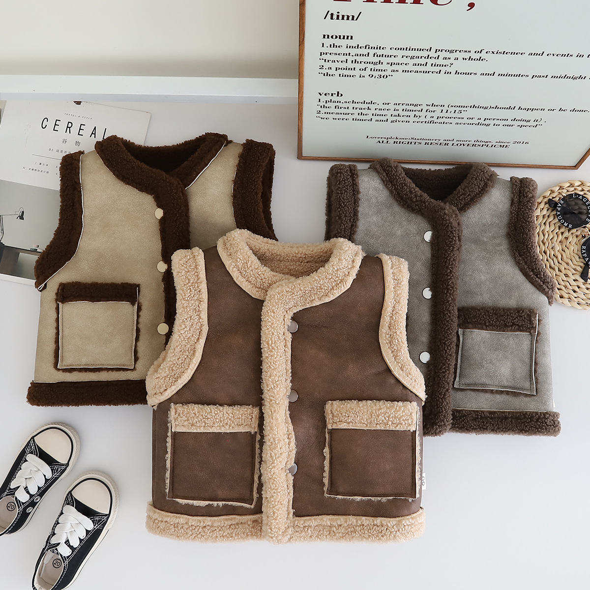 Winter waistcoat coat for boys and girls baby western style children's Korean style fleece-lined thickened fur one-piece warm clothes tide