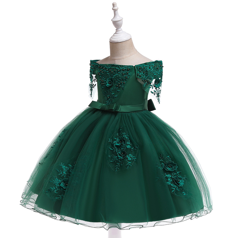 Picture of 2024 Children's Dress Skirt Strap Shoulder Mesh Embroidered Pearl Puffy Princess Dress Girls Dress Kids
