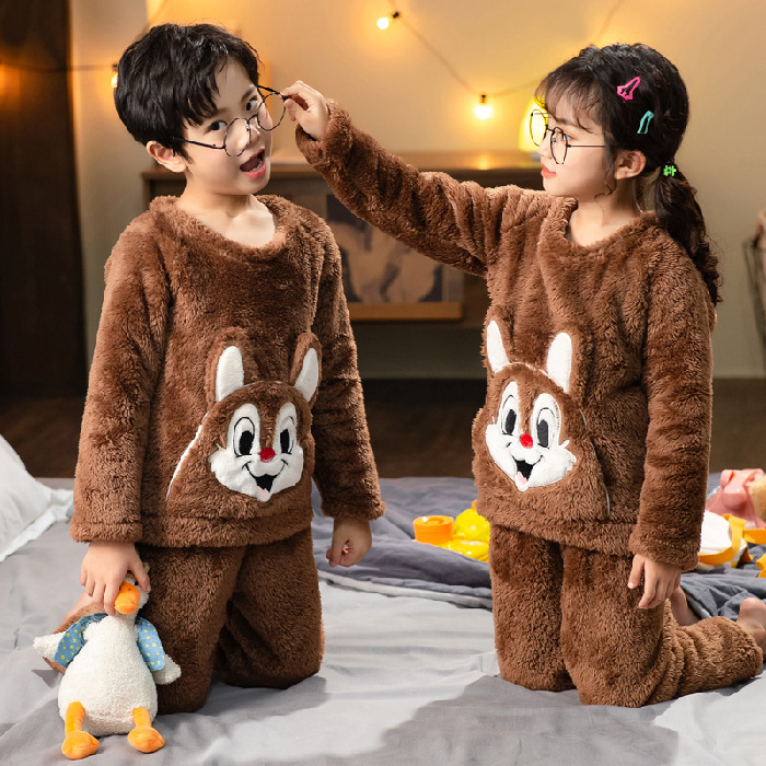 Picture of Children's Pajamas Winter Flannel Cute Boys' and Girls' Thickened Coral Fleece Plush Home Clothes
