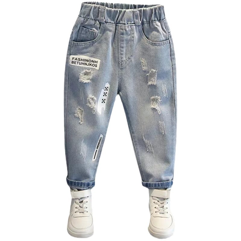 Picture of Boys' Pants Spring and Autumn 2024 New Light Color Children's Jeans Small and Medium-sized Children's Fried Street Casual Trousers Trendy Brand
