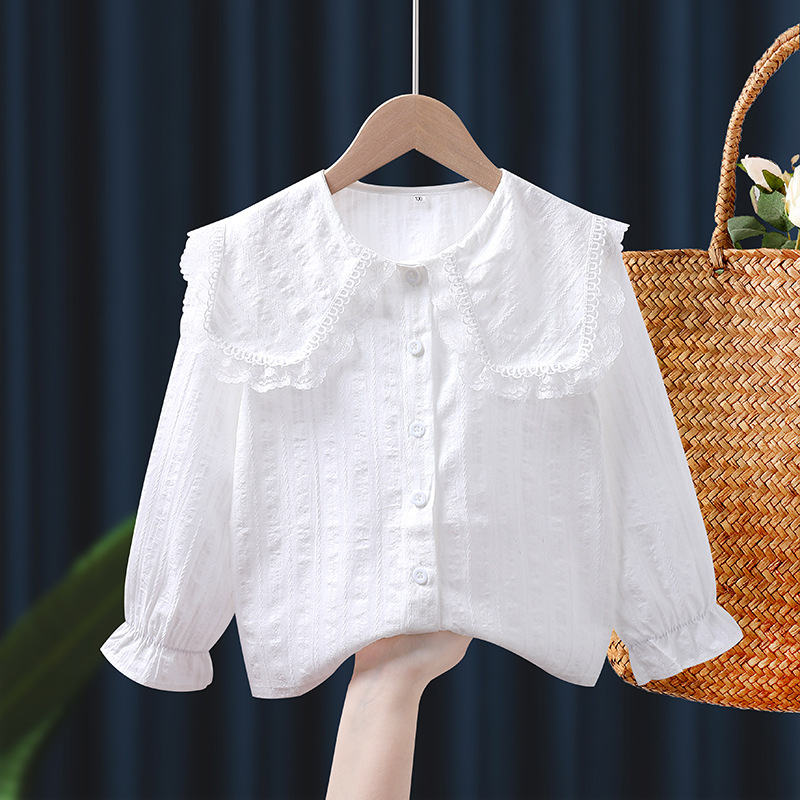 Picture of Girls' Shirts 2024 New Pure Cotton Baby Girl Thin Shirts Summer Thin Outwear Long-Sleeved Tops Foreign Trade Cross-Border