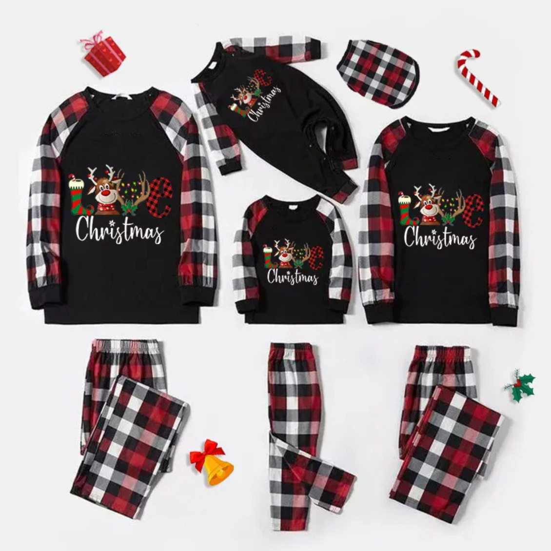 European and American Amazon Cross-Border Christmas Pajamas Printed Plaid Parent-Child Wear Long-Sleeved Home Clothes Set Christmas New Style