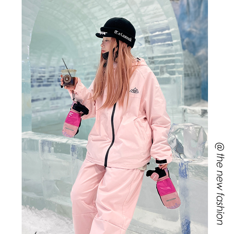 Picture of Pink Internet Red New Hooded Waterproof Zipper Velcro for Men and Women Couple Warm Ski Suit suit