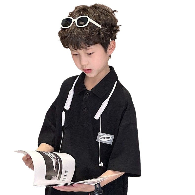 Picture of 100% Pure Cotton Boys' Trendy Polo Collar New Children's Short-Sleeve Summer Stylish Half-Sleeve for Older Boys