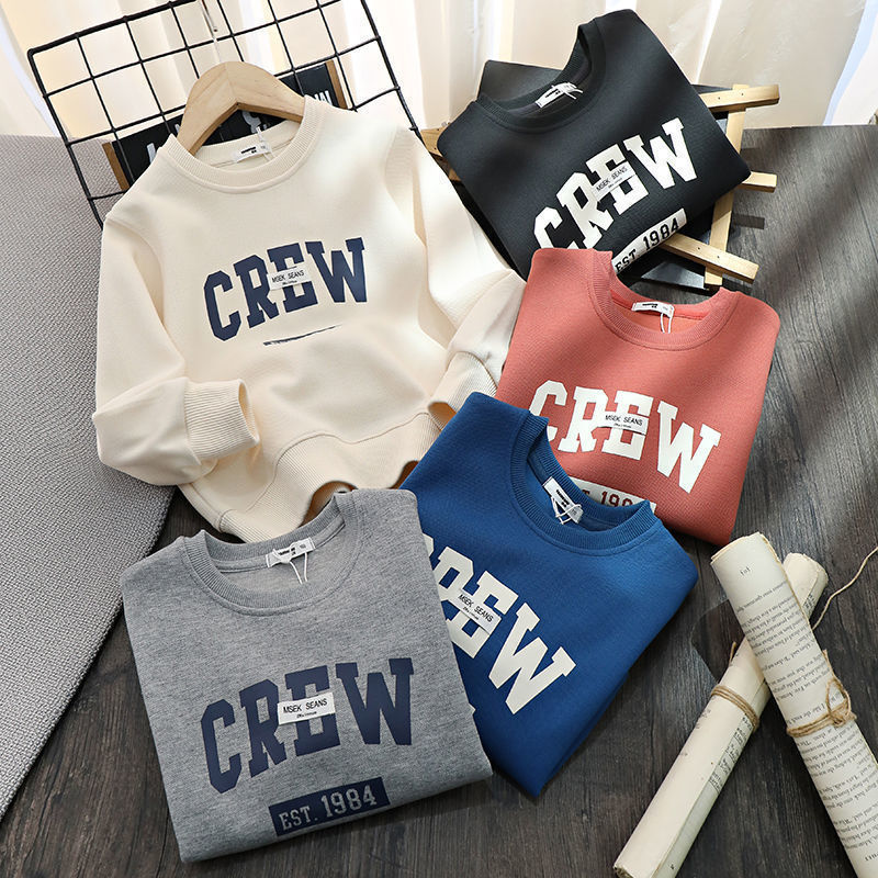 Cotton Children's Wear Boy's Letter Printed Sweatshirt Large Children's Loose All-match Casual Western Style T-shirt Spring and Autumn Thin Top