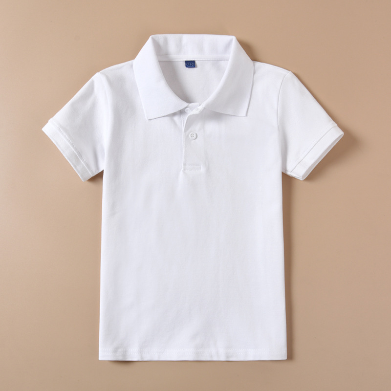 Picture of Children's White Polo Shirt Short-sleeved Cotton Boys Lapel White T-shirt Summer School Uniform Girls' Half-sleeved T-shirt