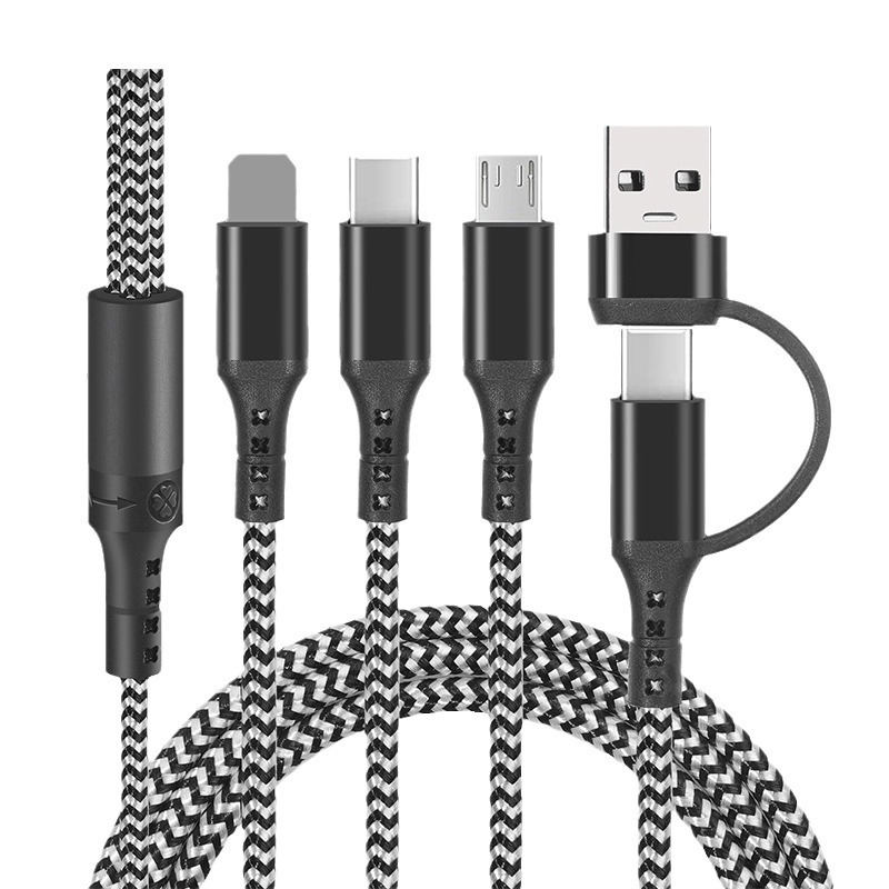 Picture of Suitable for iphone Apple PD fast charging line 2 drag 3 data Line 5 in 1 TYPE-C Huawei nylon braided line