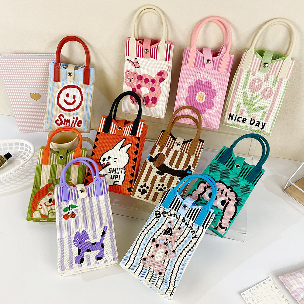 Shoulder Crossbody Mobile Phone Bag Cute Knitted Hand Bag Cartoon Large Capacity All-match Coin Purse Handbag Wholesale