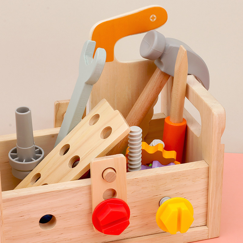 Picture of Children's wooden portable toolbox play house toys kindergarten baby early education puzzle screw mother repair box