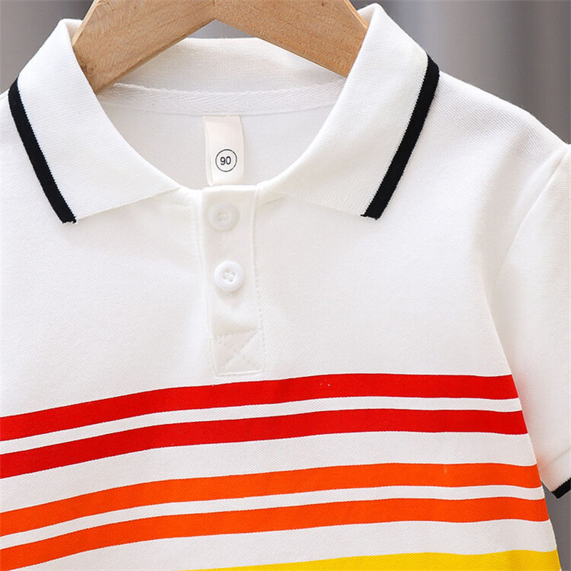 Picture of Rainbow Strip Paul Shirt White Simple Fashion Comfortable All-match Summer