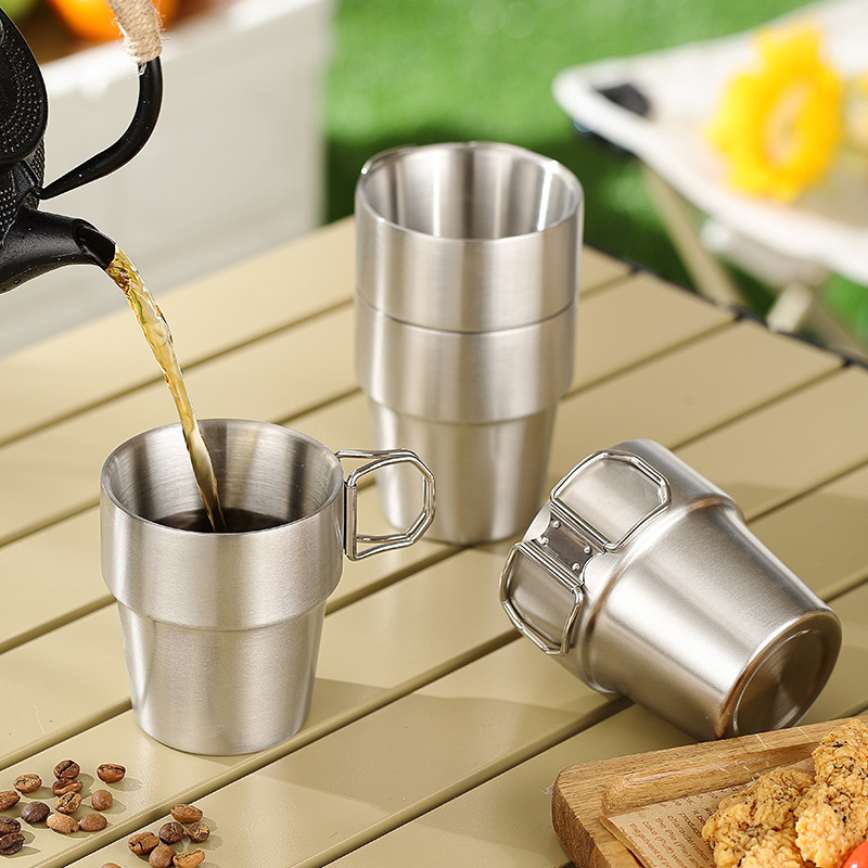 304 stainless steel double-layer cold insulation coffee cup engraved logo can be stored outdoor anti-drop set tea cup water Cup
