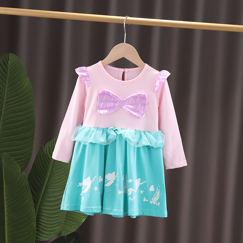 Picture of Foreign Trade Children's Clothing 2025 New Long-Sleeved Cotton Girls Dress Elsa Mermaid Princess Dress Halloween Costume