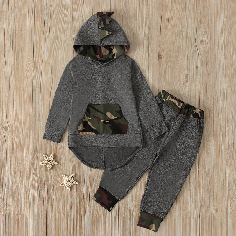 Picture of Children's European and American Spring and Autumn Boys Long Sleeve Horned Hooded Sweat Top + Trousers Two-Piece Children's Clothing ins